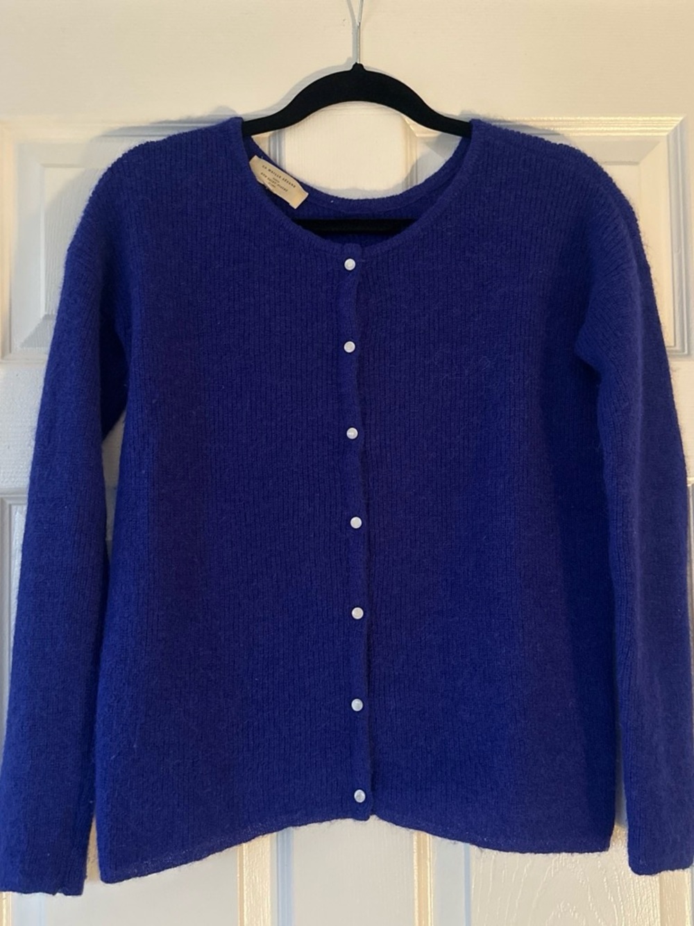 Sezane Gaspard Deep Blue Button-Front Crewneck Cardigan
